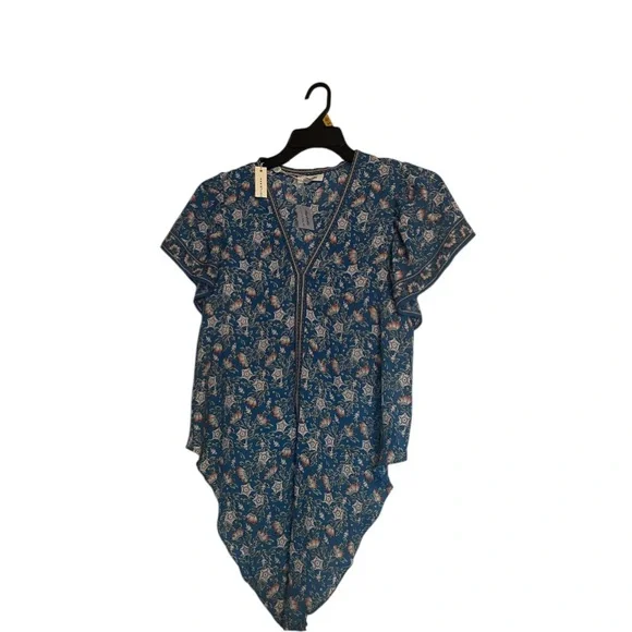 Max Studio Blue Asymmetrical Cap Sleeve Blouse - Picture 1 of 2